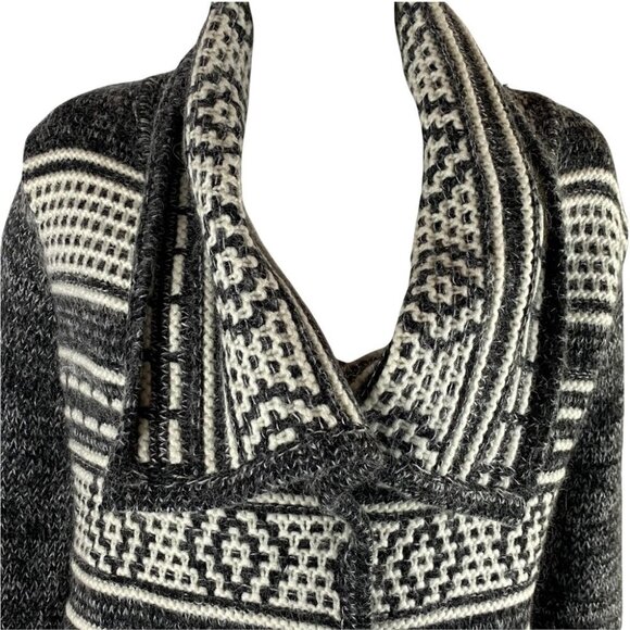 INTERMIX  Wool Blend Black & White Tribal Print Open Front Cardigan P/S - Picture 2 of 10